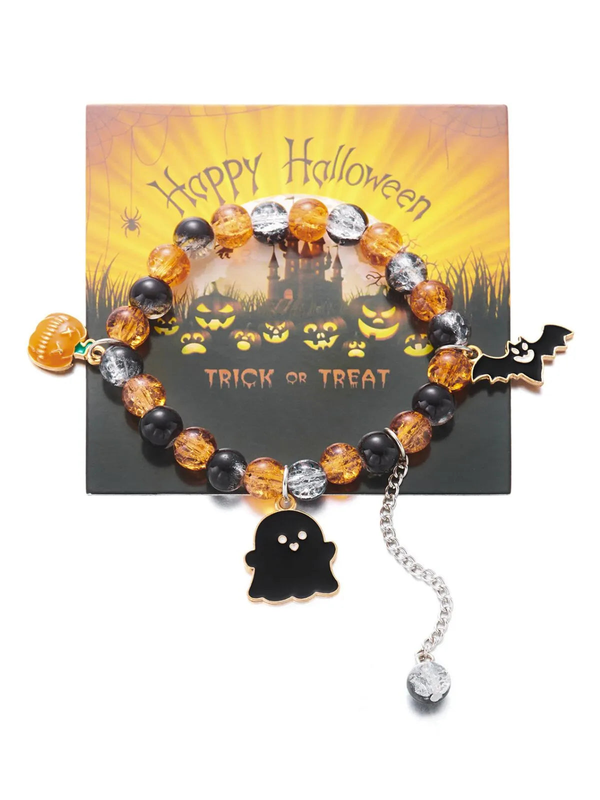 2PCS/Set Halloween Skull Pumpkin Ghost Charm Handmade Beaded Matching Couple Bangles Gothic Jewelry Gift Bracelets