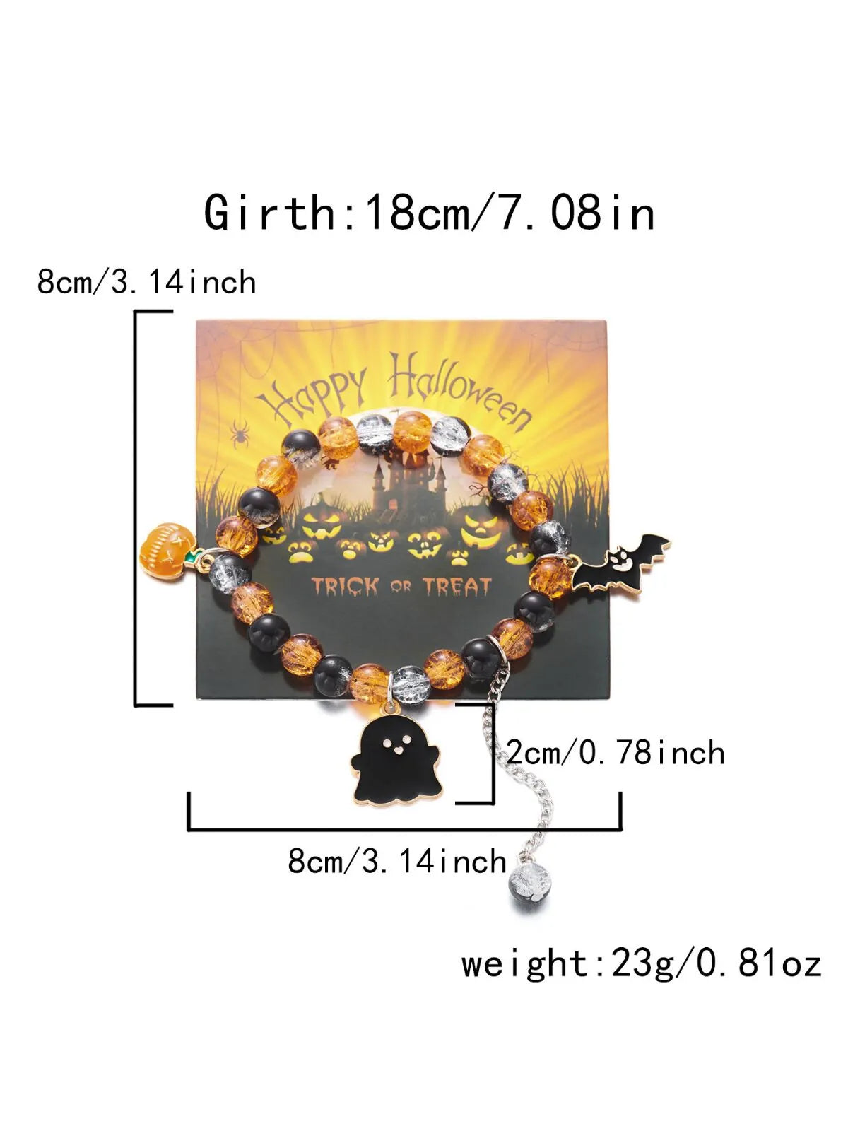 2PCS/Set Halloween Skull Pumpkin Ghost Charm Handmade Beaded Matching Couple Bangles Gothic Jewelry Gift Bracelets