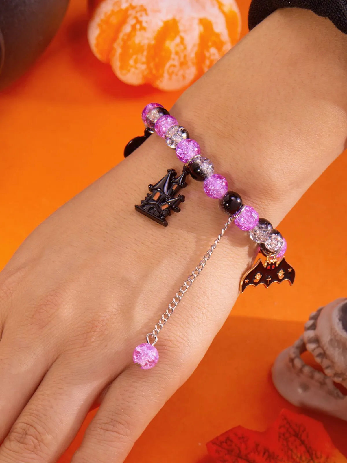 2PCS/Set Halloween Skull Pumpkin Ghost Charm Handmade Beaded Matching Couple Bangles Gothic Jewelry Gift Bracelets