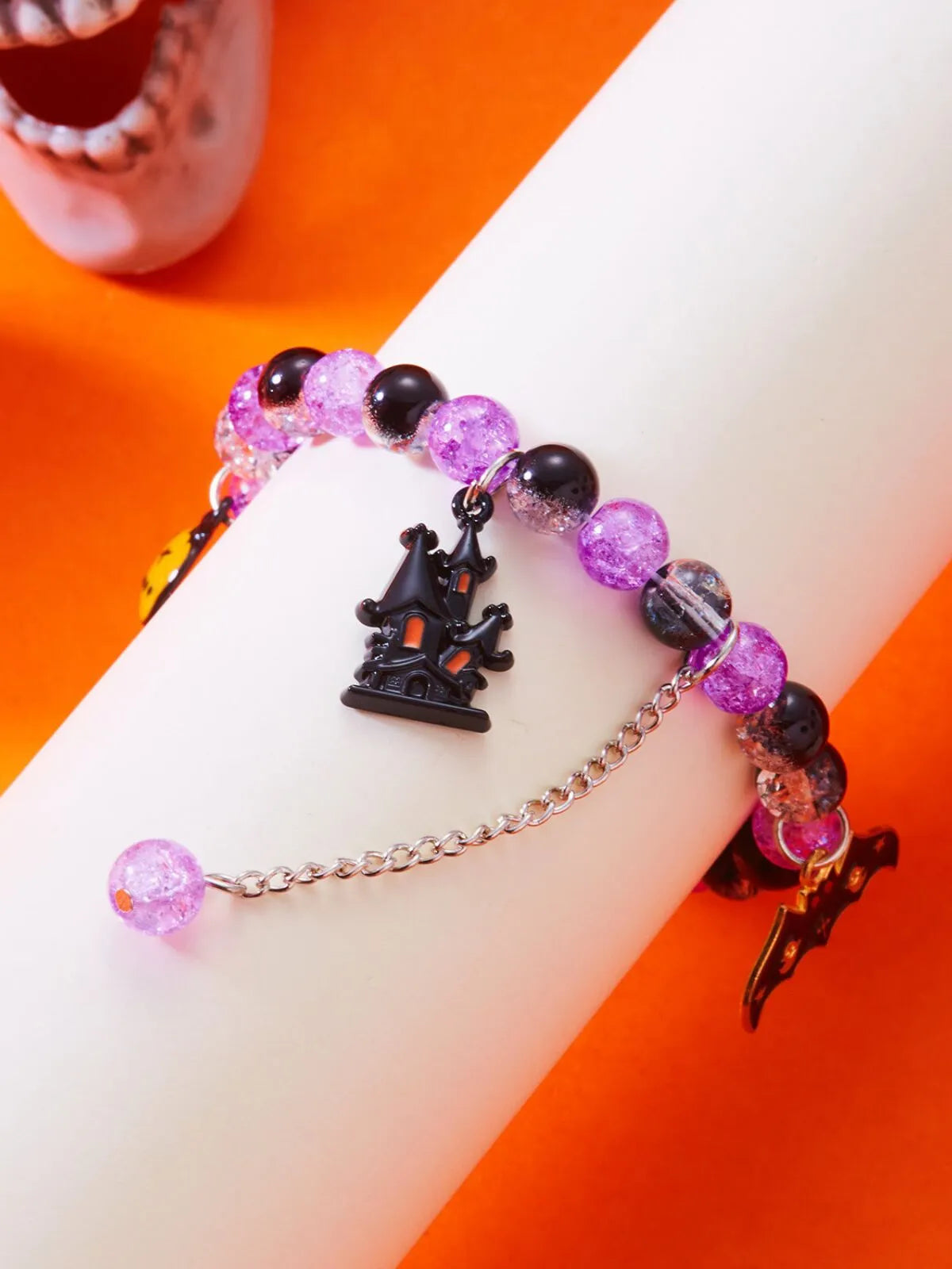 2PCS/Set Halloween Skull Pumpkin Ghost Charm Handmade Beaded Matching Couple Bangles Gothic Jewelry Gift Bracelets