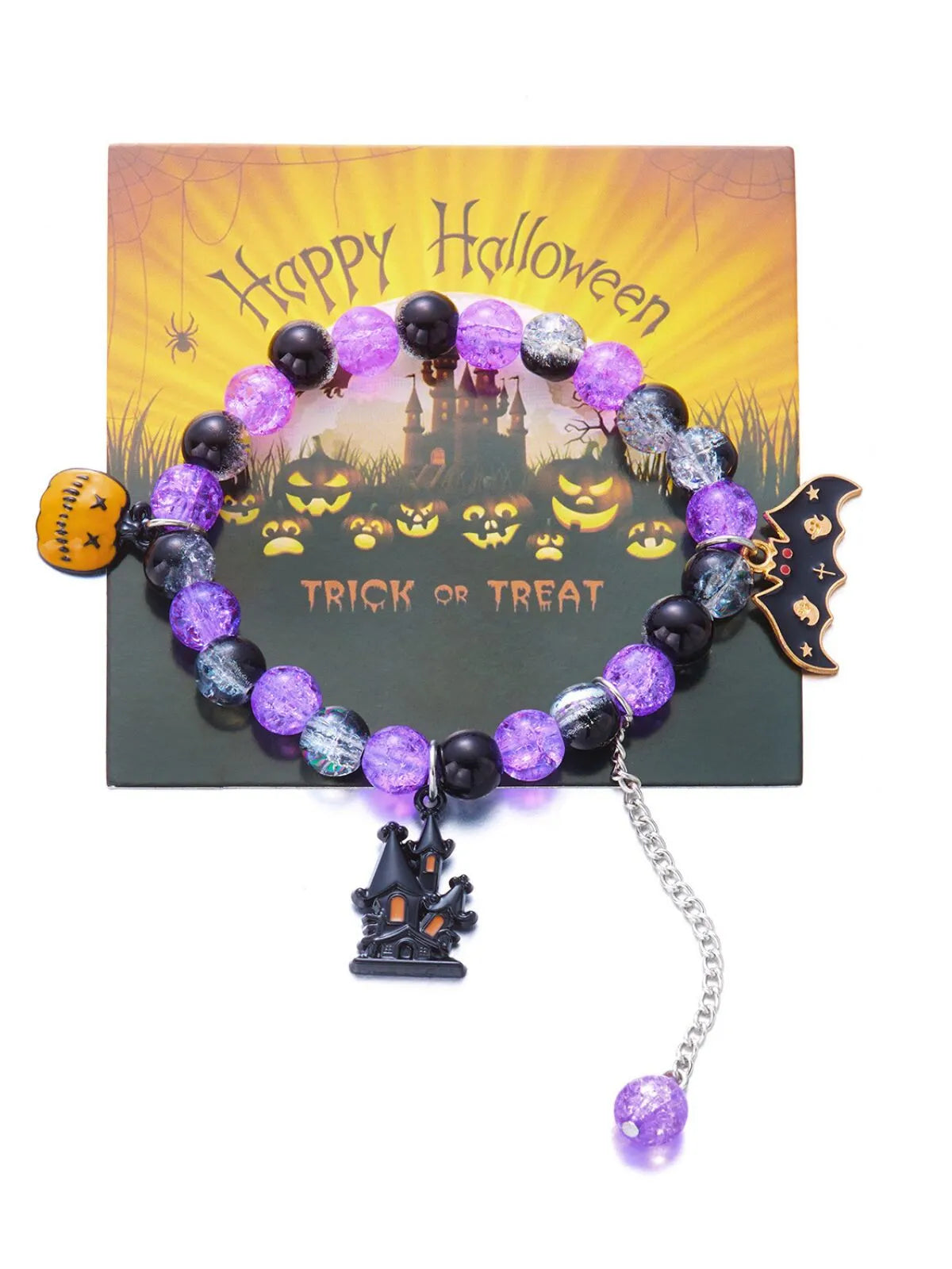 2PCS/Set Halloween Skull Pumpkin Ghost Charm Handmade Beaded Matching Couple Bangles Gothic Jewelry Gift Bracelets