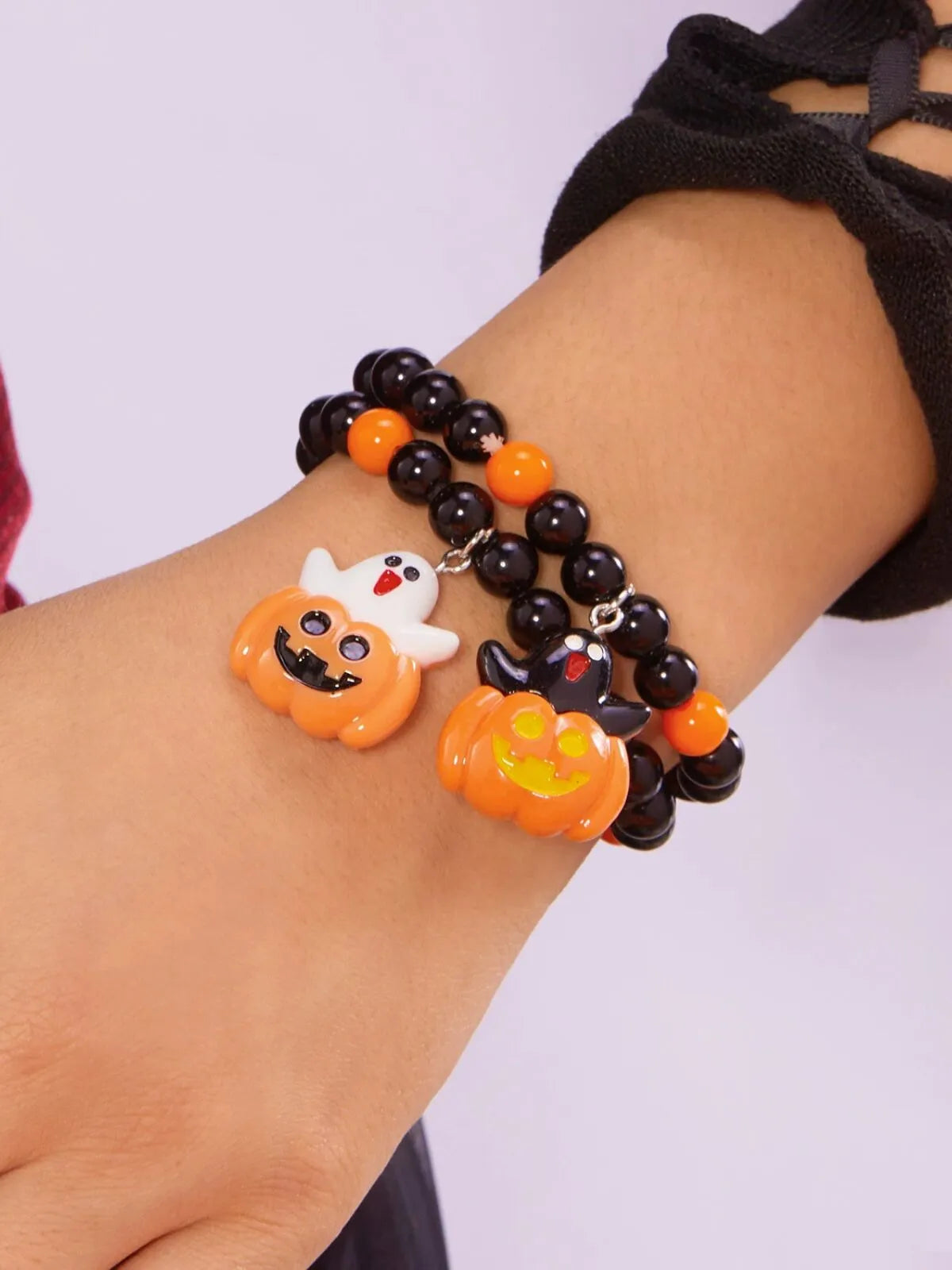 2PCS/Set Halloween Skull Pumpkin Ghost Charm Handmade Beaded Matching Couple Bangles Gothic Jewelry Gift Bracelets