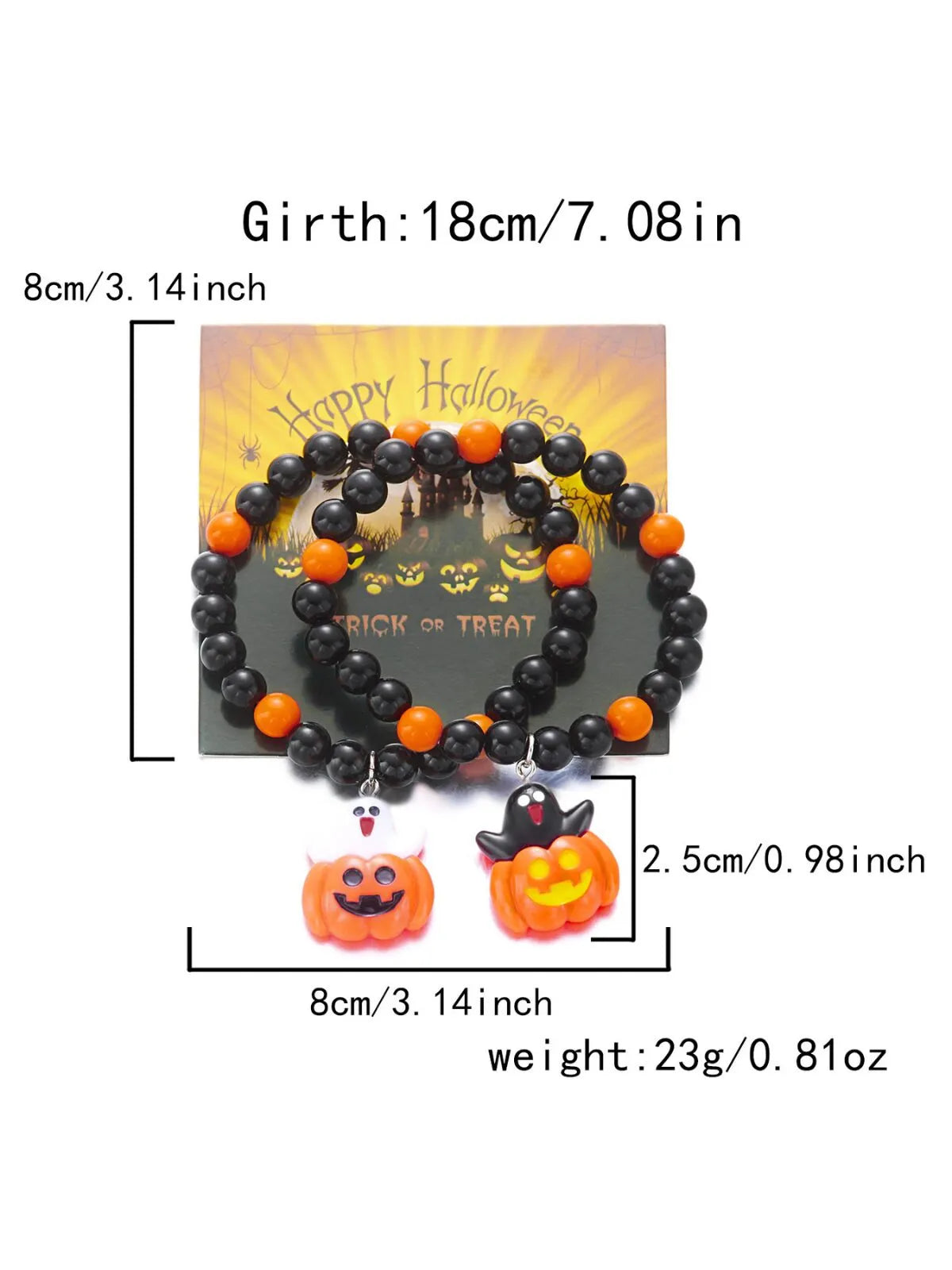 2PCS/Set Halloween Skull Pumpkin Ghost Charm Handmade Beaded Matching Couple Bangles Gothic Jewelry Gift Bracelets