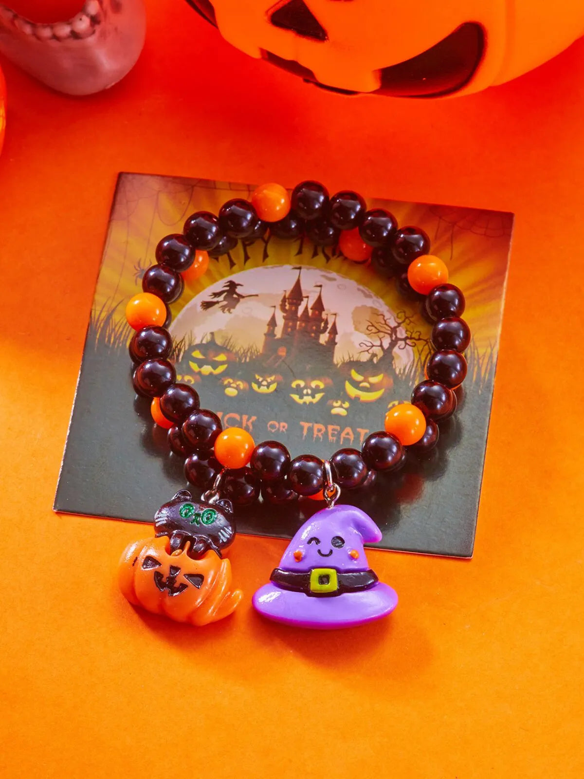 2PCS/Set Halloween Skull Pumpkin Ghost Charm Handmade Beaded Matching Couple Bangles Gothic Jewelry Gift Bracelets