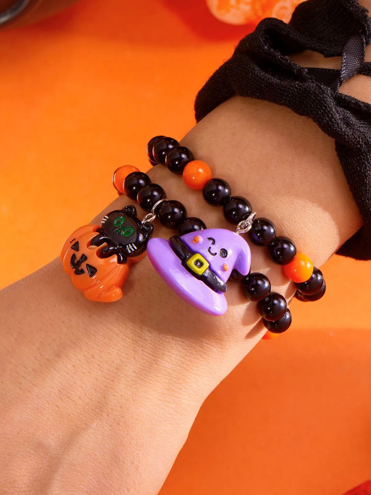 2PCS/Set Halloween Skull Pumpkin Ghost Charm Handmade Beaded Matching Couple Bangles Gothic Jewelry Gift Bracelets