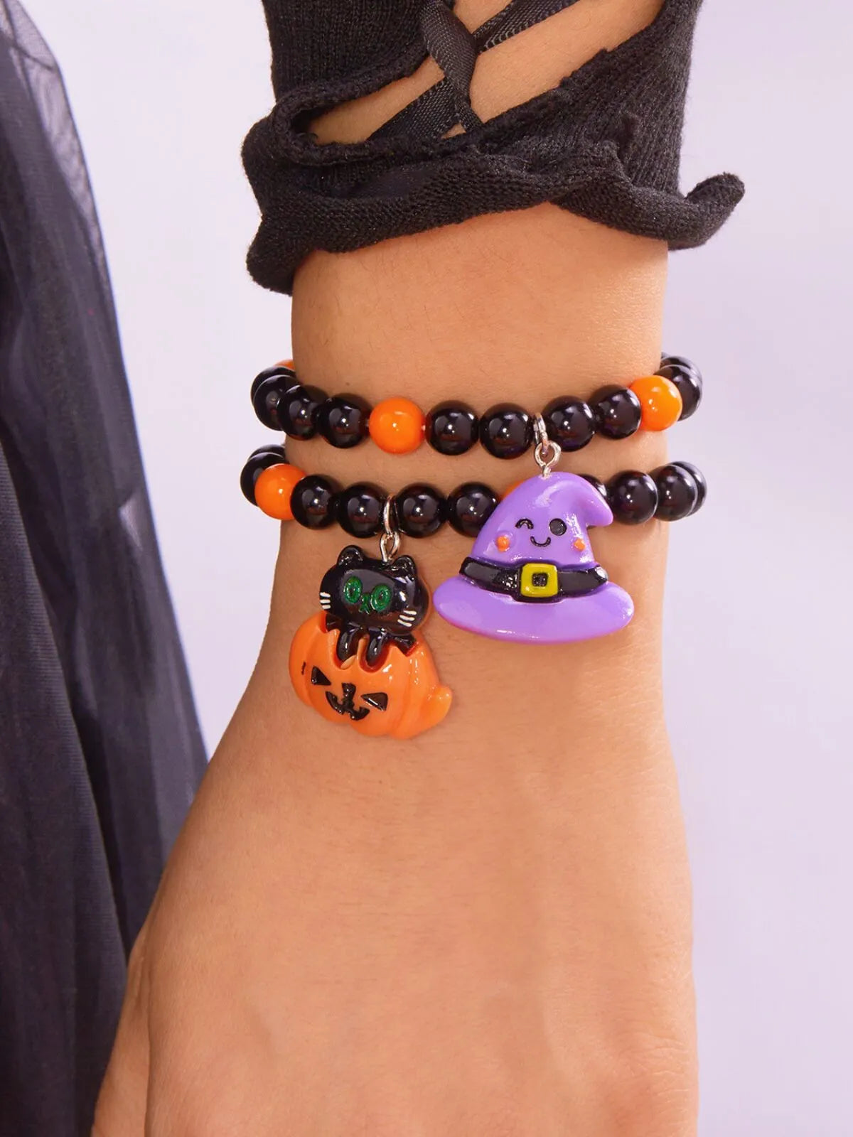 2PCS/Set Halloween Skull Pumpkin Ghost Charm Handmade Beaded Matching Couple Bangles Gothic Jewelry Gift Bracelets