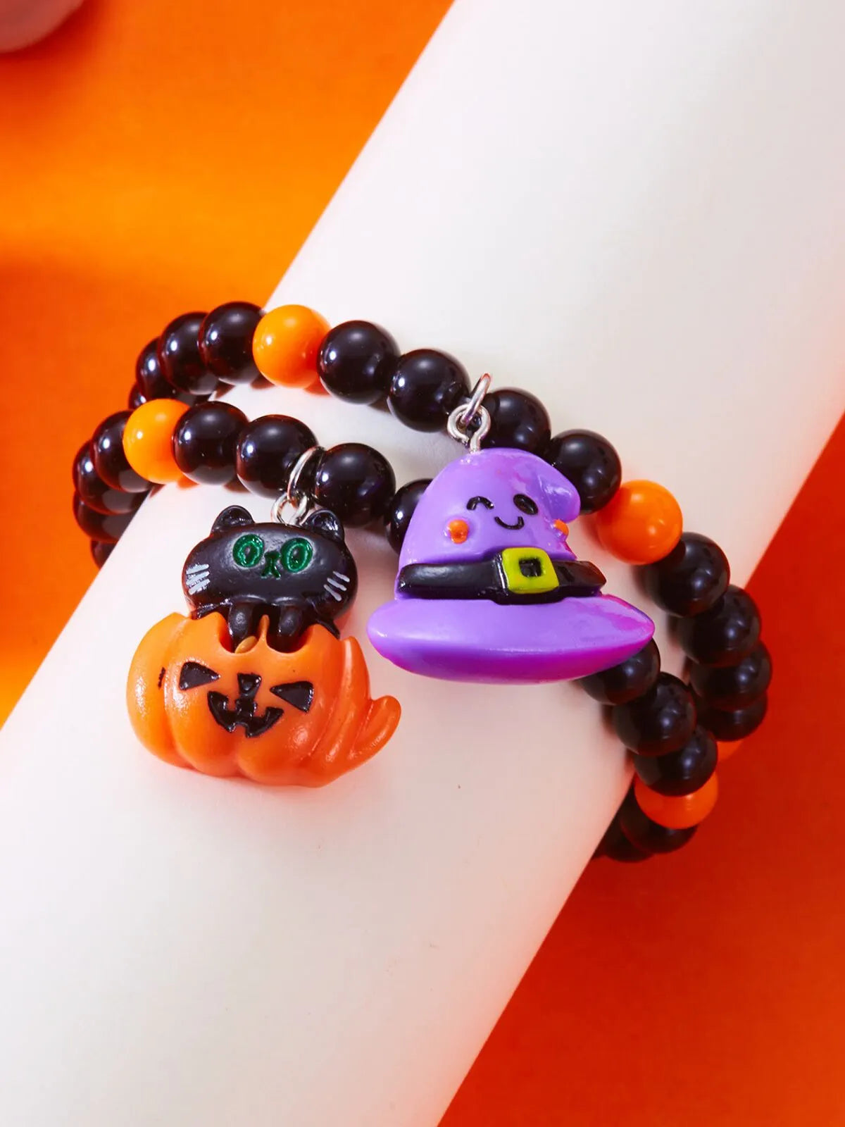 2PCS/Set Halloween Skull Pumpkin Ghost Charm Handmade Beaded Matching Couple Bangles Gothic Jewelry Gift Bracelets