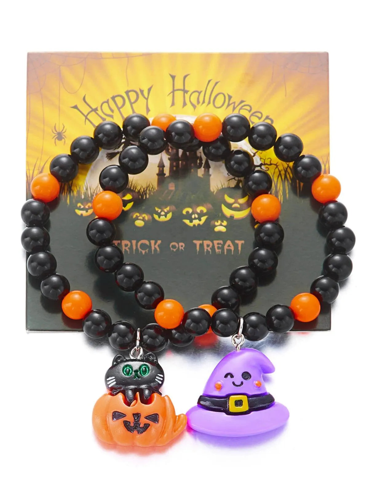 2PCS/Set Halloween Skull Pumpkin Ghost Charm Handmade Beaded Matching Couple Bangles Gothic Jewelry Gift Bracelets