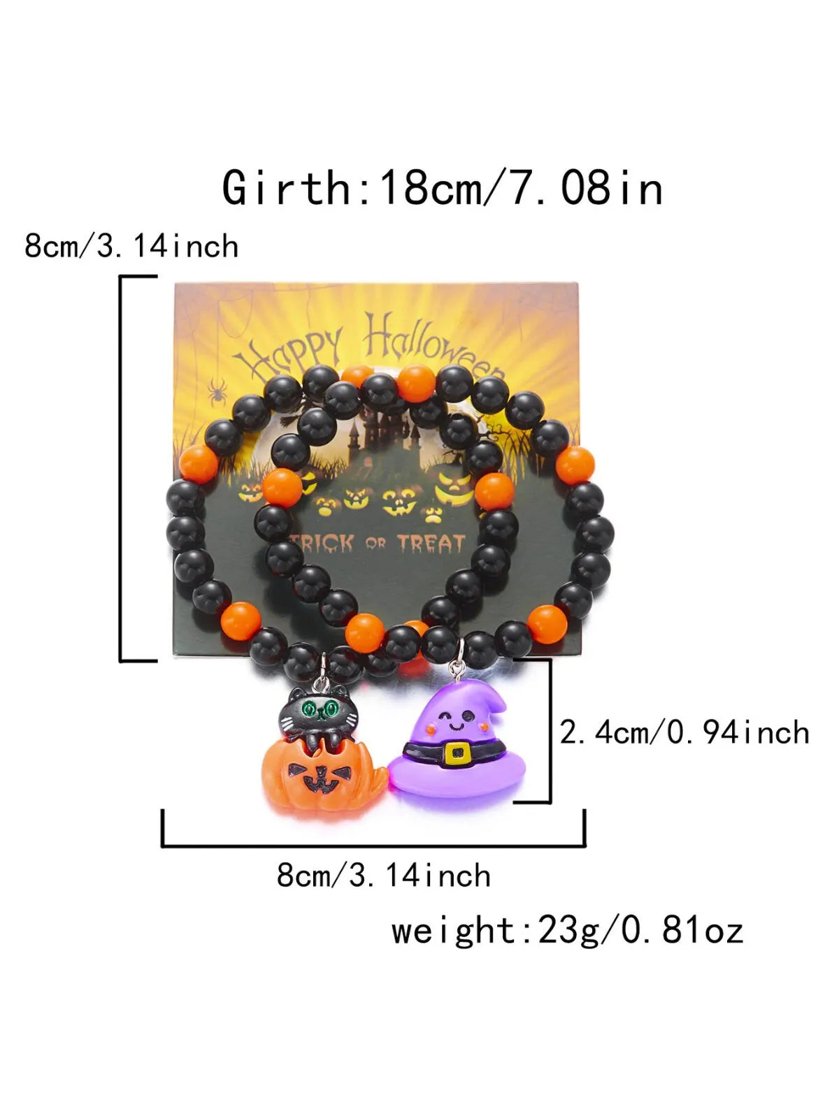 2PCS/Set Halloween Skull Pumpkin Ghost Charm Handmade Beaded Matching Couple Bangles Gothic Jewelry Gift Bracelets