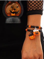 Halloween 2pcs Goth Fashionable and Cute Pumpkin and Ghost Beaded Friendship and Couple Gift Bracelet