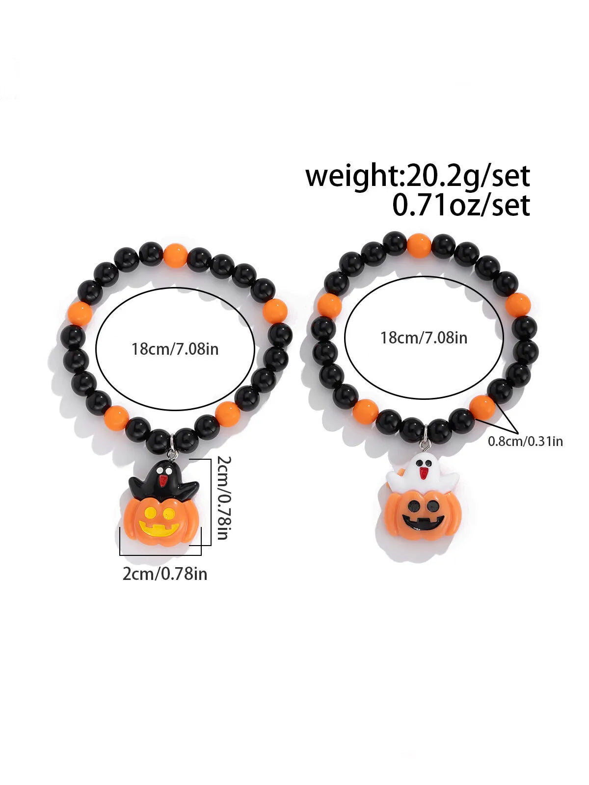 Halloween 2pcs Goth Fashionable and Cute Pumpkin and Ghost Beaded Friendship and Couple Gift Bracelet