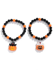 Halloween 2pcs Goth Fashionable and Cute Pumpkin and Ghost Beaded Friendship and Couple Gift Bracelet