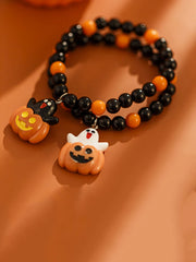 Halloween 2pcs Goth Fashionable and Cute Pumpkin and Ghost Beaded Friendship and Couple Gift Bracelet