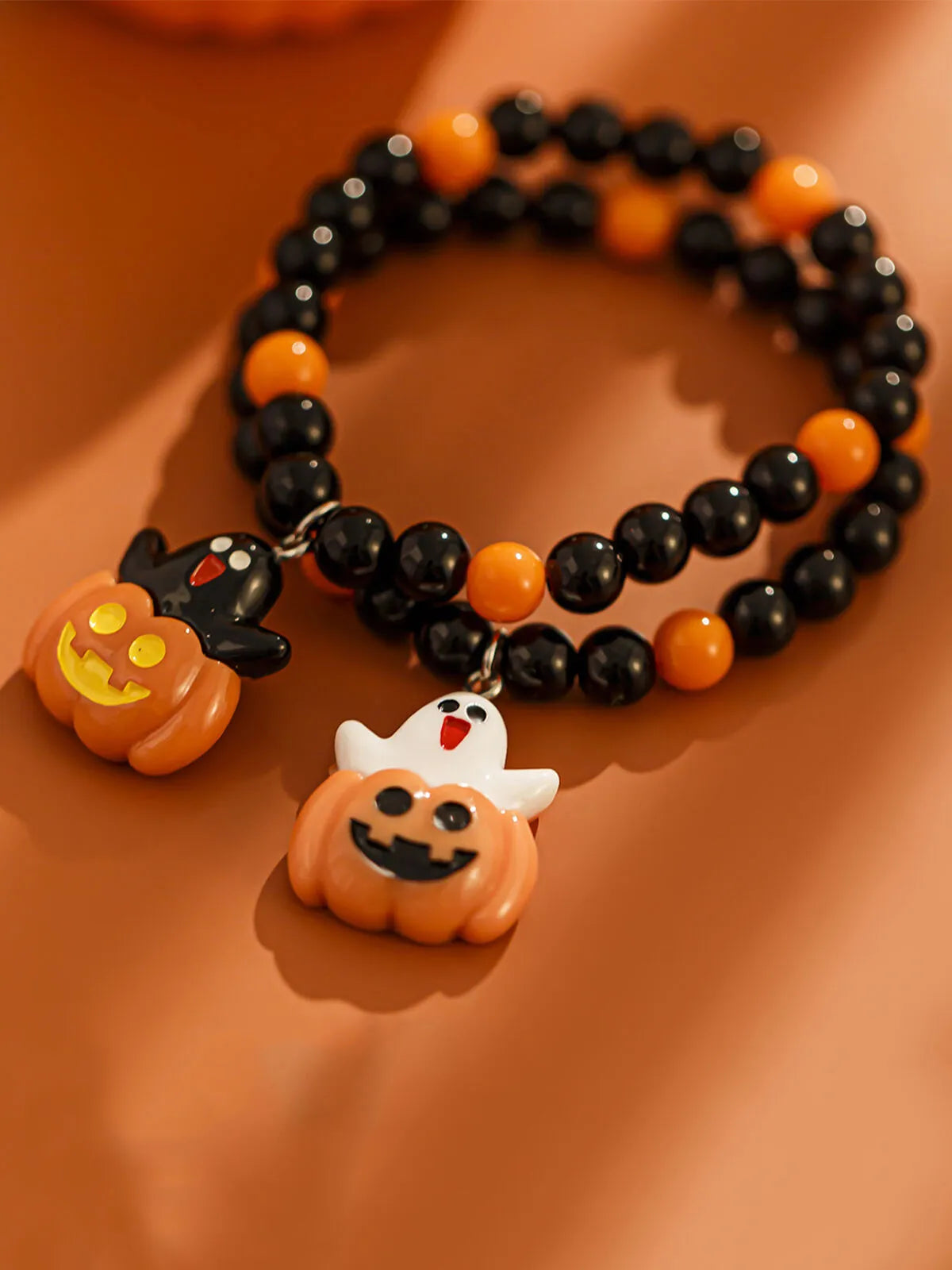 Halloween 2pcs Goth Fashionable and Cute Pumpkin and Ghost Beaded Friendship and Couple Gift Bracelet