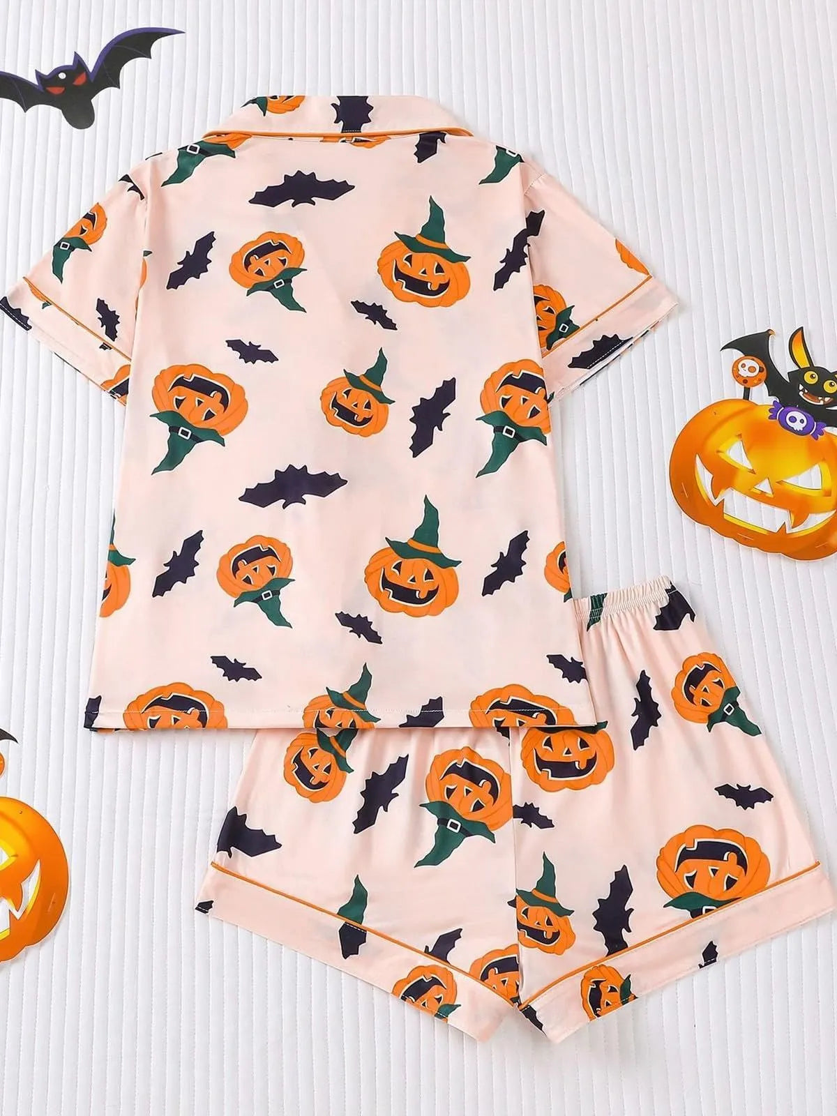 Halloween Women's Sleepwear Set, Soft Button Front Shirt & Elastic Shorts