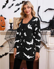 Halloween Bat Button V-neck Black and White Outwear Cardigan