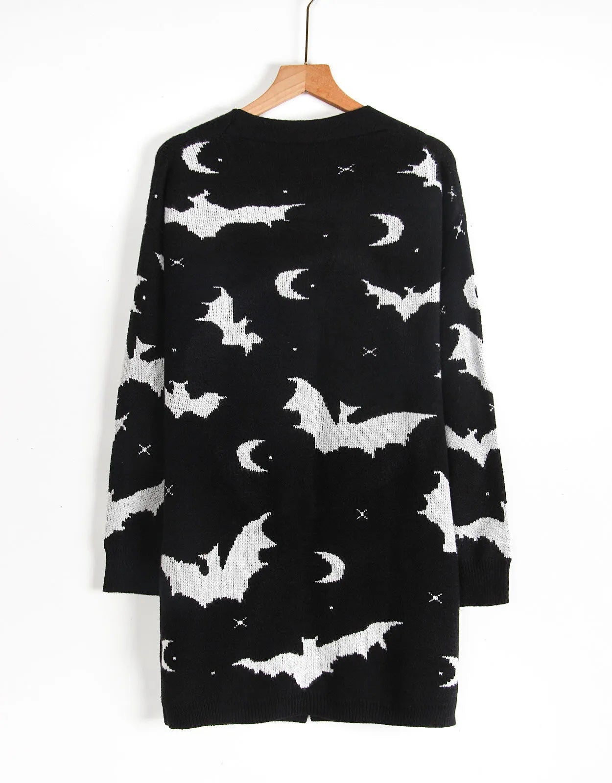 Halloween Bat Button V-neck Black and White Outwear Cardigan