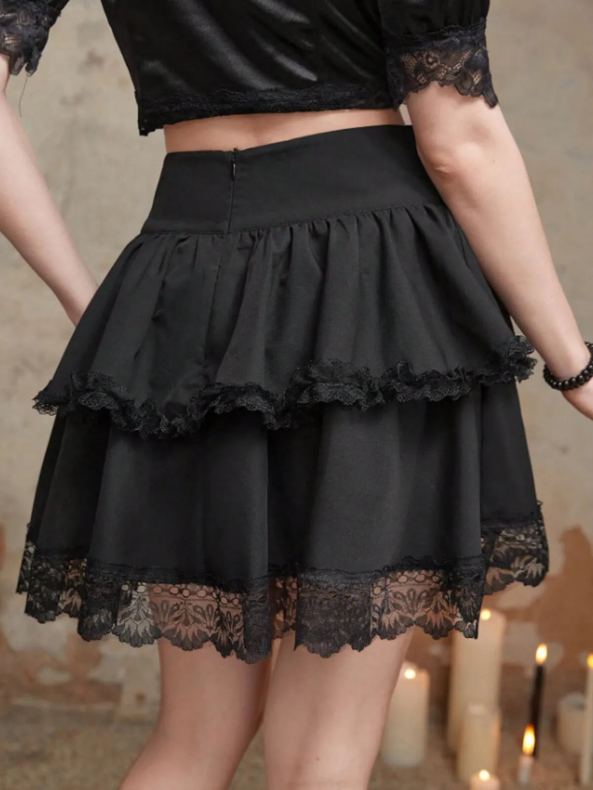 Halloween Chain Lolita Style Lace High Rise Tie Tiered Skirt