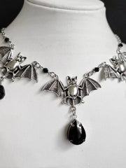 Halloween Gothic Punk Vampire Bat Bloody Crystals Necklace