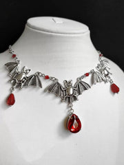 Halloween Gothic Punk Vampire Bat Bloody Crystals Necklace