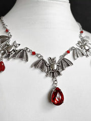 Halloween Gothic Punk Vampire Bat Bloody Crystals Necklace