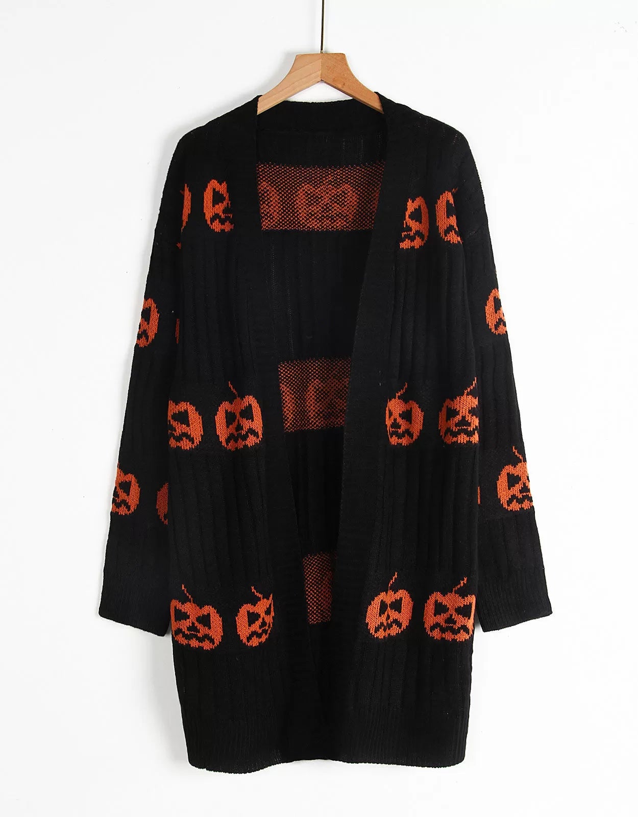 Halloween Rib-knit Pumpkin V-neck Outwear Cardigan