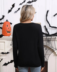 Halloween Rib-knit Cute Ghost Round Neck Pullover Sweater