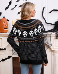 Halloween Rib-knit Skeleton Round Neck Pullover  Loose Casual Sweater