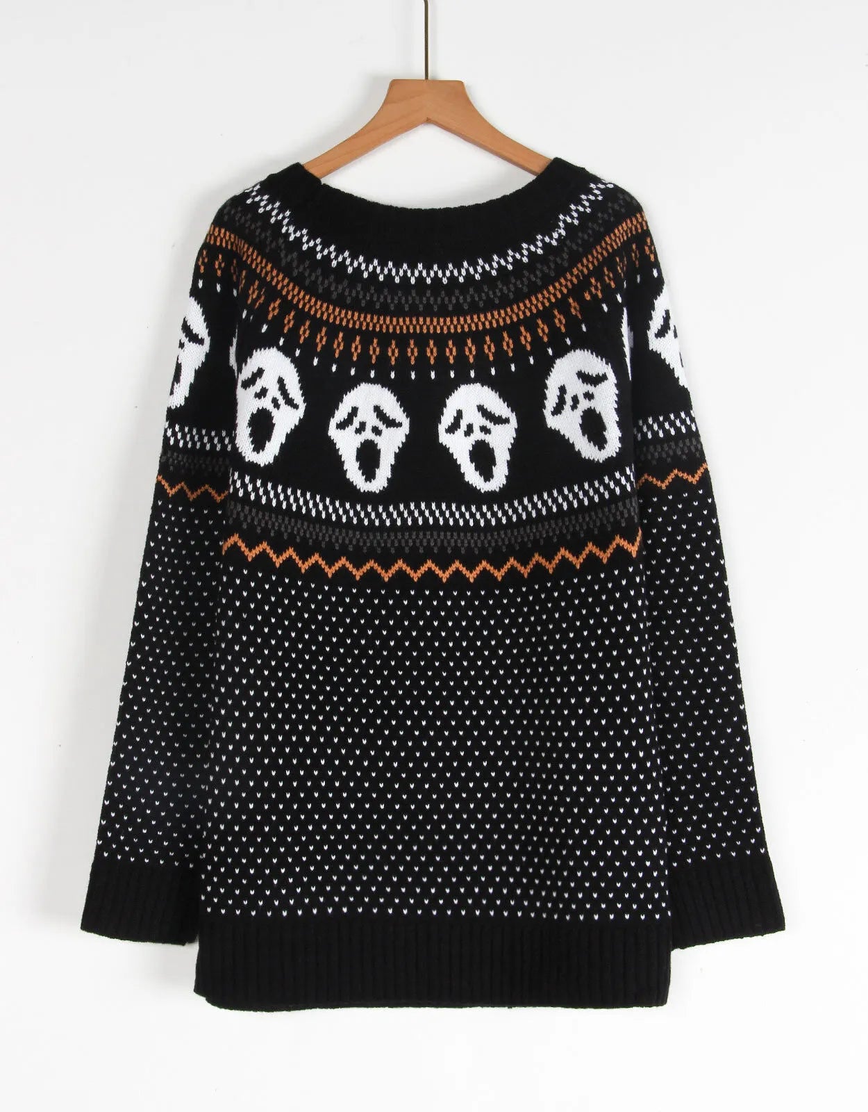 Halloween Rib-knit Skeleton Round Neck Pullover  Loose Casual Sweater