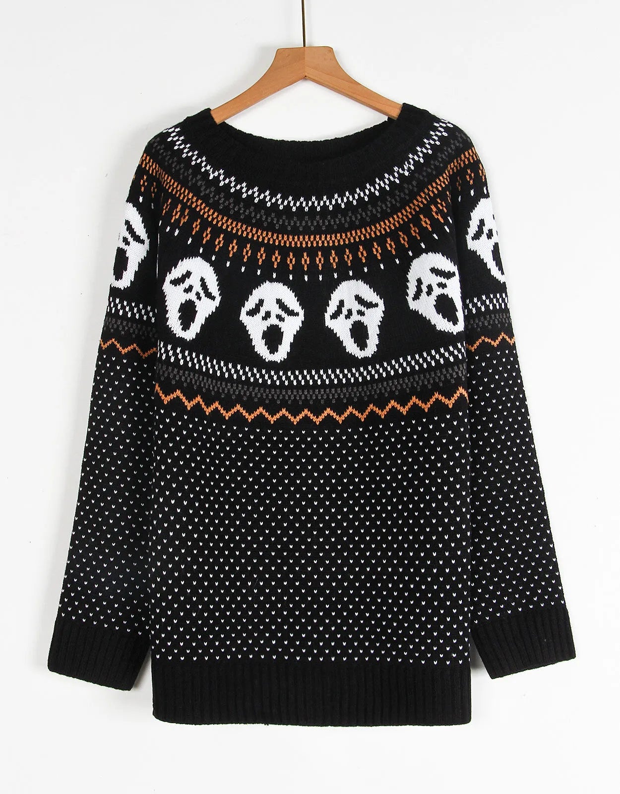 Halloween Rib-knit Skeleton Round Neck Pullover  Loose Casual Sweater