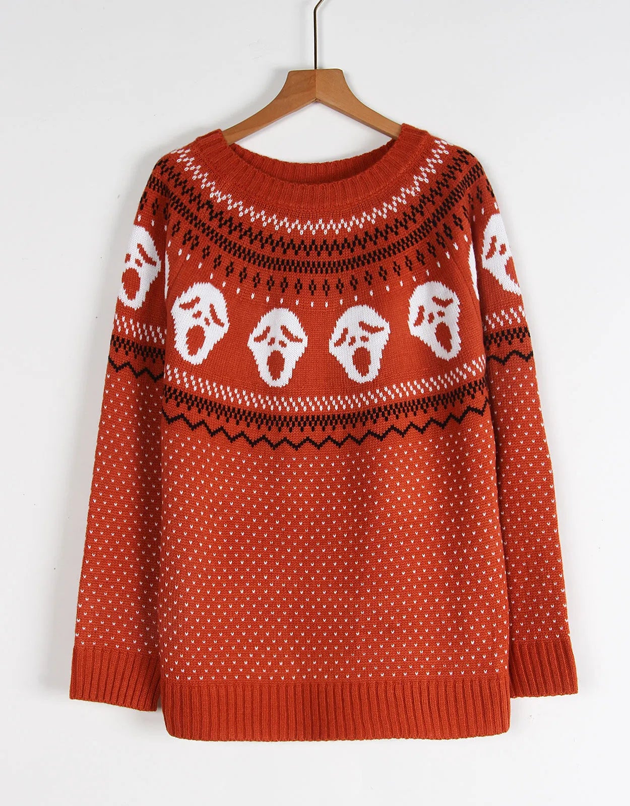 Halloween Rib-knit Skeleton Round Neck Pullover  Loose Casual Sweater