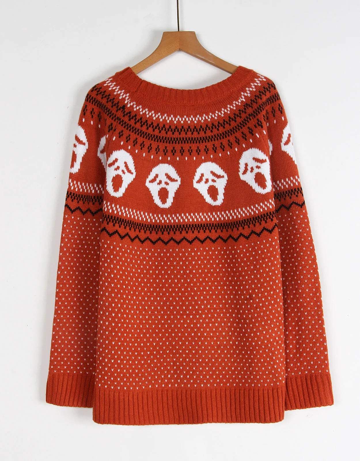 Halloween Rib-knit Skeleton Round Neck Pullover  Loose Casual Sweater
