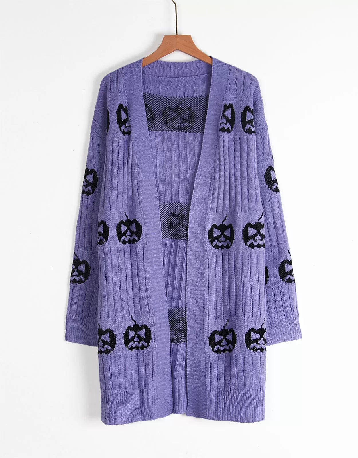 Halloween Rib-knit Pumpkin V-neck Outwear Cardigan