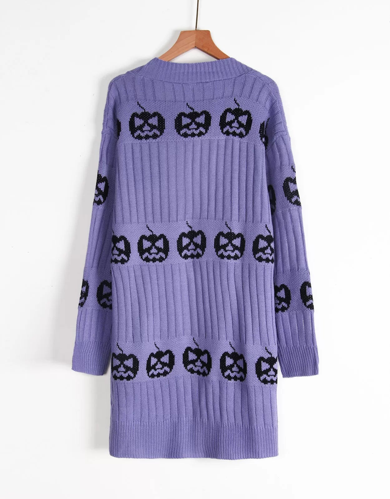 Halloween Rib-knit Pumpkin V-neck Outwear Cardigan