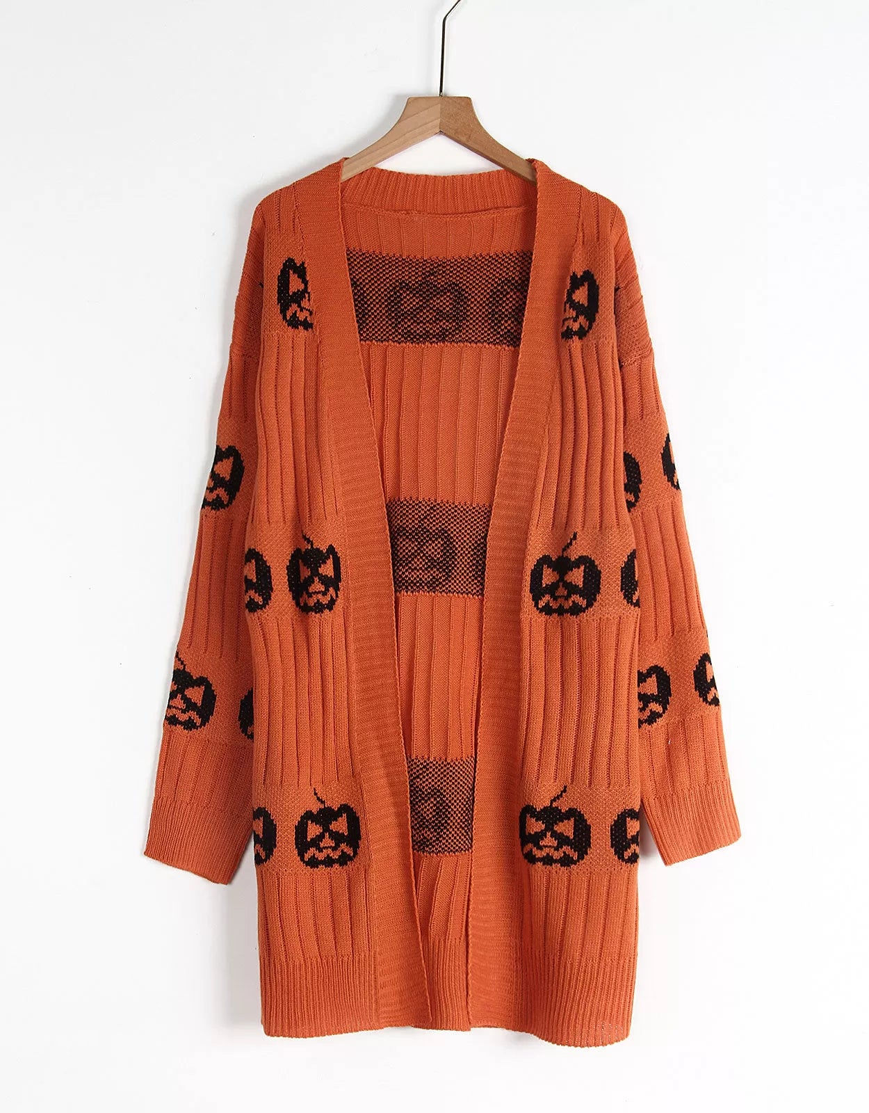 Halloween Rib-knit Pumpkin V-neck Outwear Cardigan