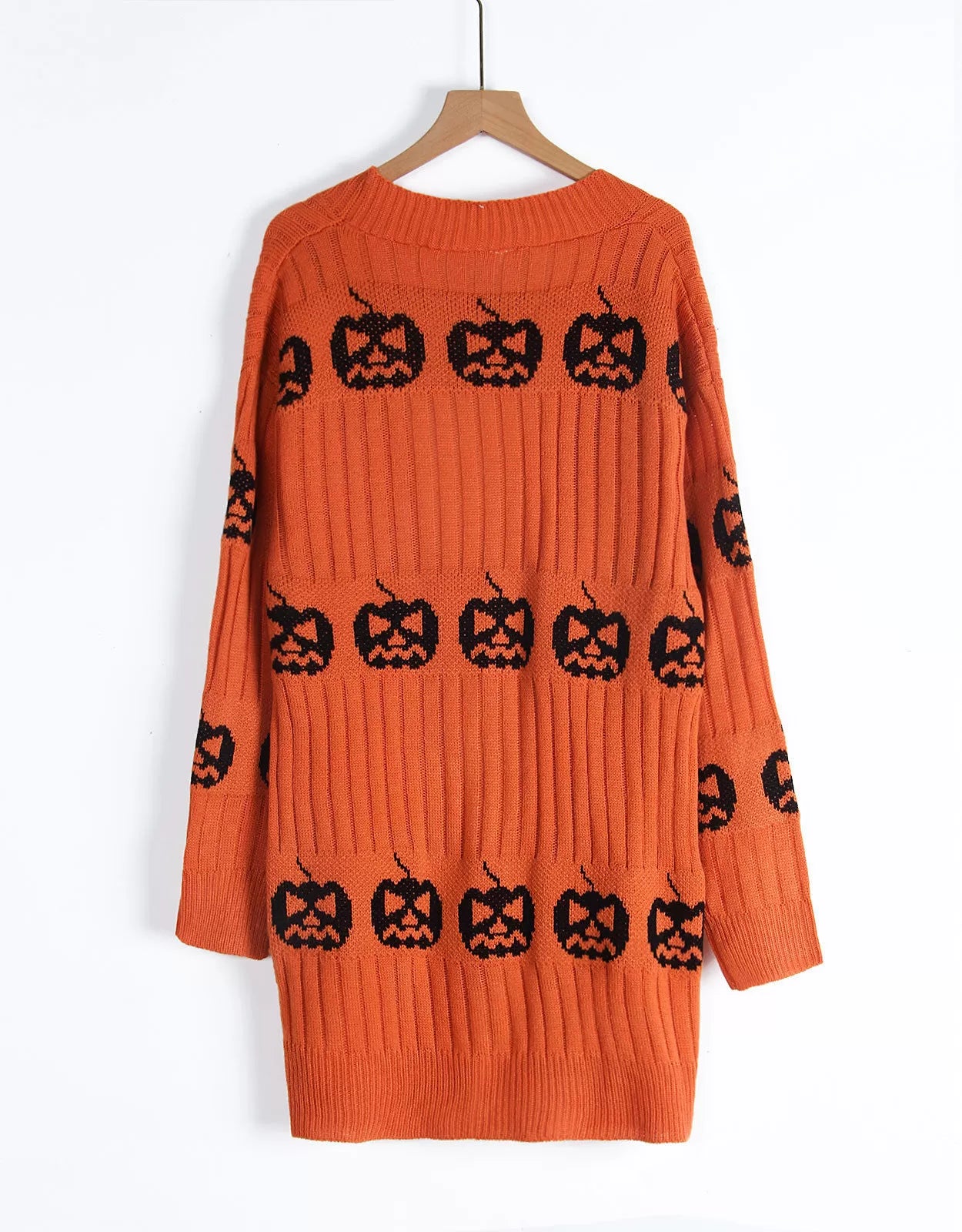 Halloween Rib-knit Pumpkin V-neck Outwear Cardigan