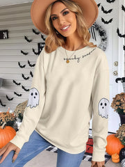 Halloween Graphic Spooky Ghost Round Neck Casual Sweatshirt