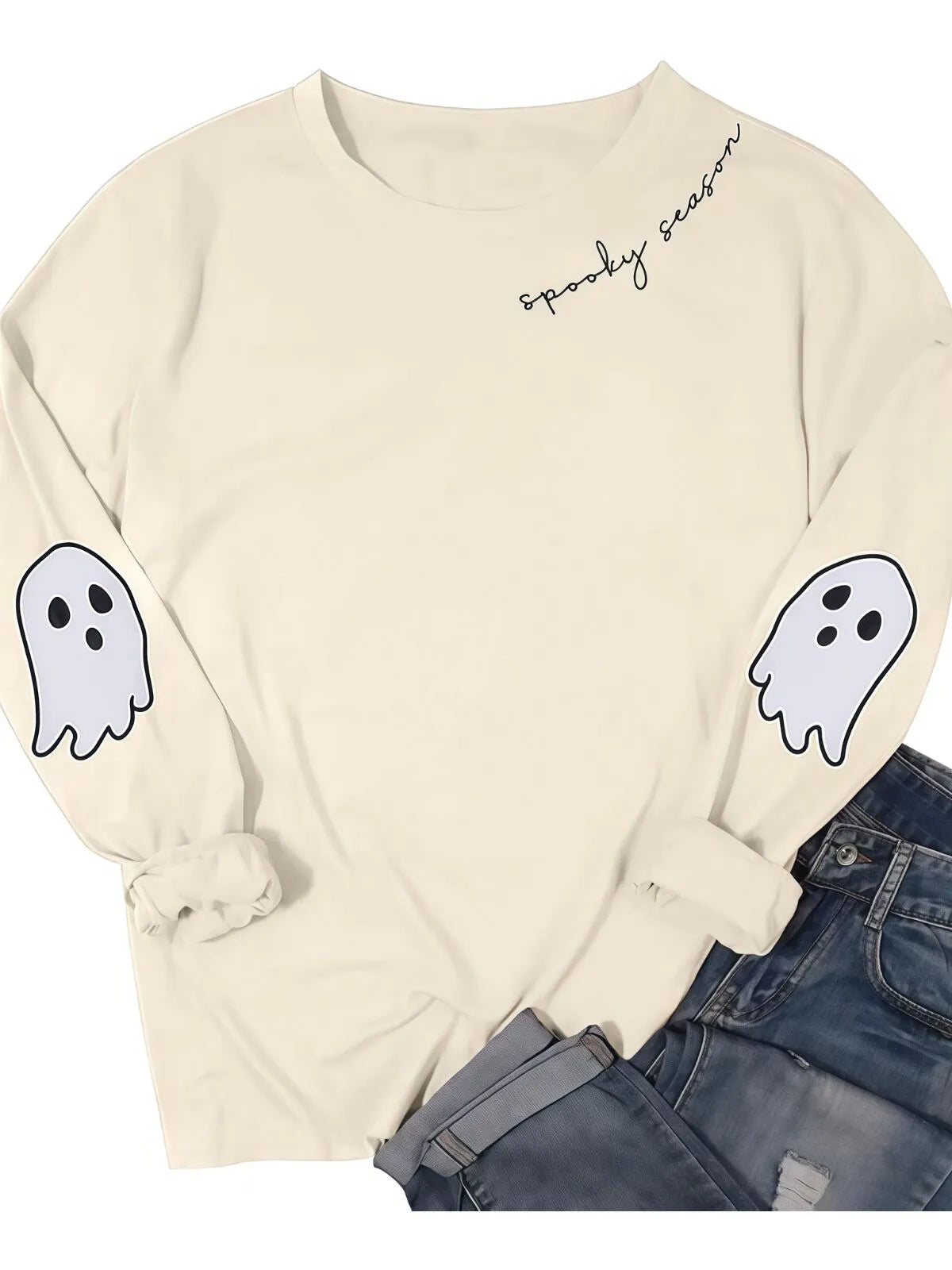 Halloween Graphic Spooky Ghost Round Neck Casual Sweatshirt