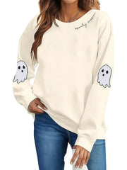 Halloween Graphic Spooky Ghost Round Neck Casual Sweatshirt