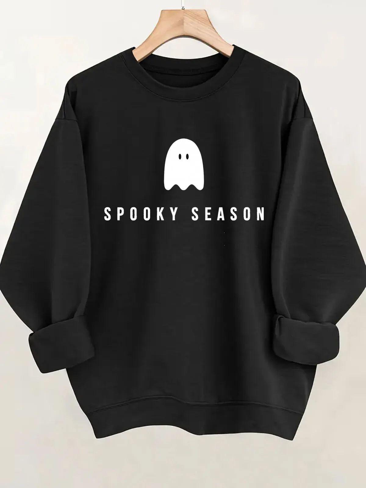Halloween Ghost Spooky Season Round Neck Sweatshirt