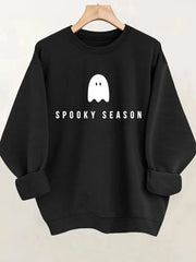 Halloween Ghost Spooky Season Round Neck Sweatshirt