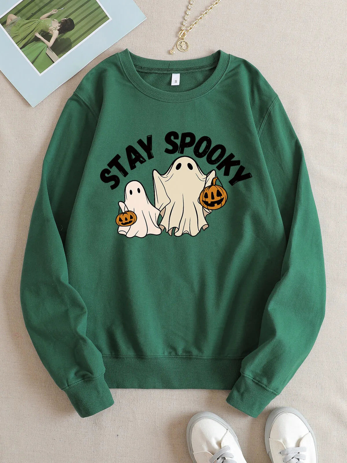 Halloween Ghost Print Pullover Round Neck Sweatshirt