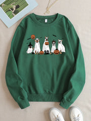 Halloween Round Neck Pumpkin Ghost Pullover Sweatshirt