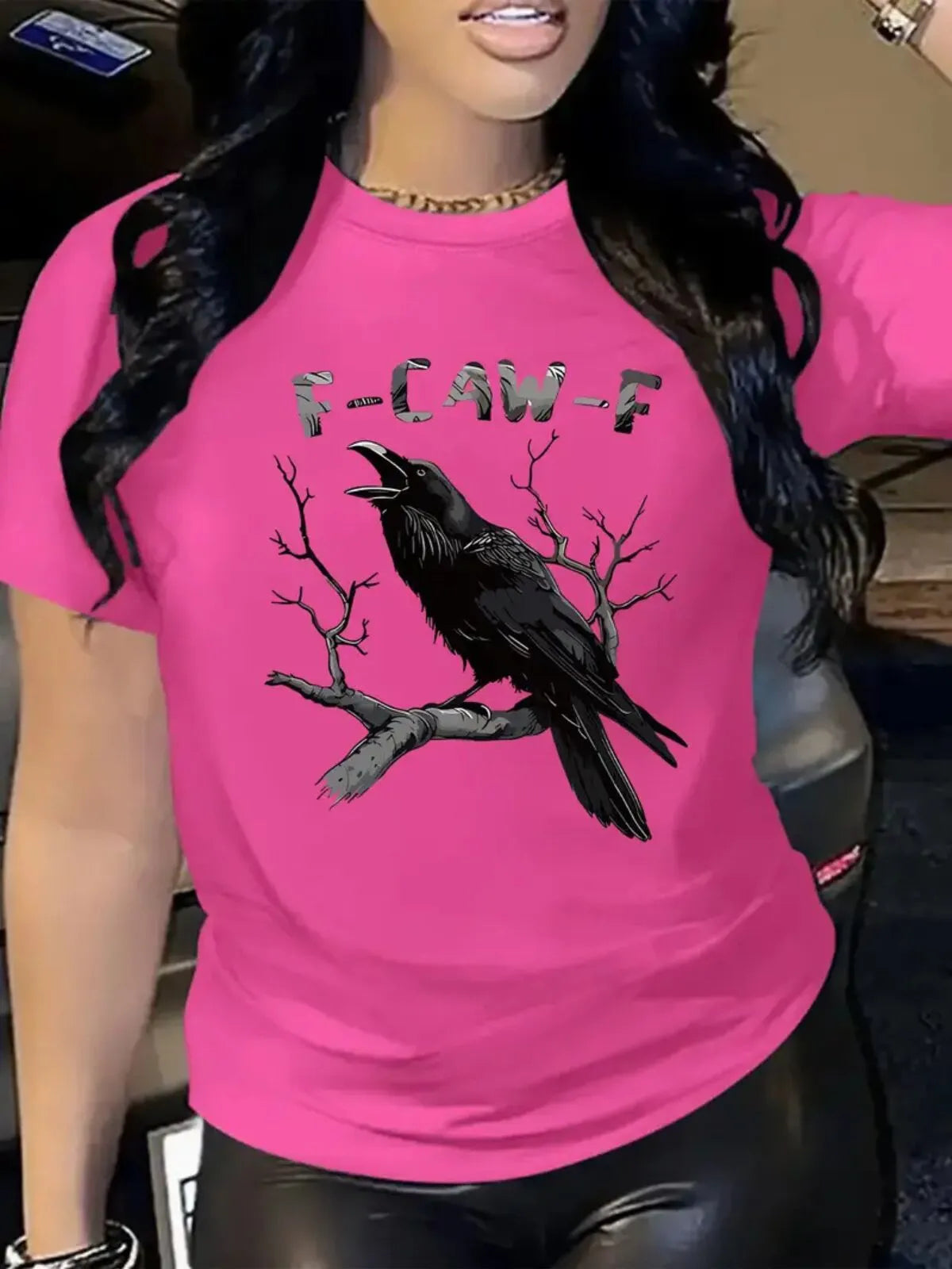 Halloween Witchy Raven F-CAW-F Dark Humor Text Round Neck T-shirt