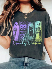 Halloween Ghost Pattern Round Neck T-shirt