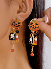 Halloween Smiley Pumpkin Earrings Halloween Theme Dangle Drop Party Jewelry Earrings