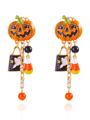 Halloween Smiley Pumpkin Earrings Halloween Theme Dangle Drop Party Jewelry Earrings