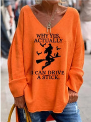 Halloween Why Yes Actually I Can Drive a Stick V-neck Drop Shoulder T-shirt