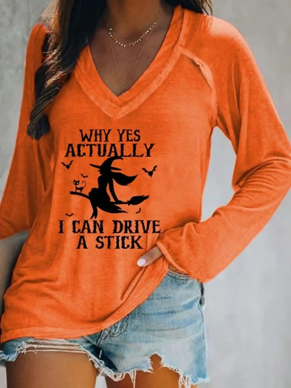 Halloween Why Yes Actually I Can Drive a Stick V-neck Drop Shoulder T-shirt