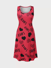 Heart LOVE Print Round Neck Sleeveless Short Nightgown